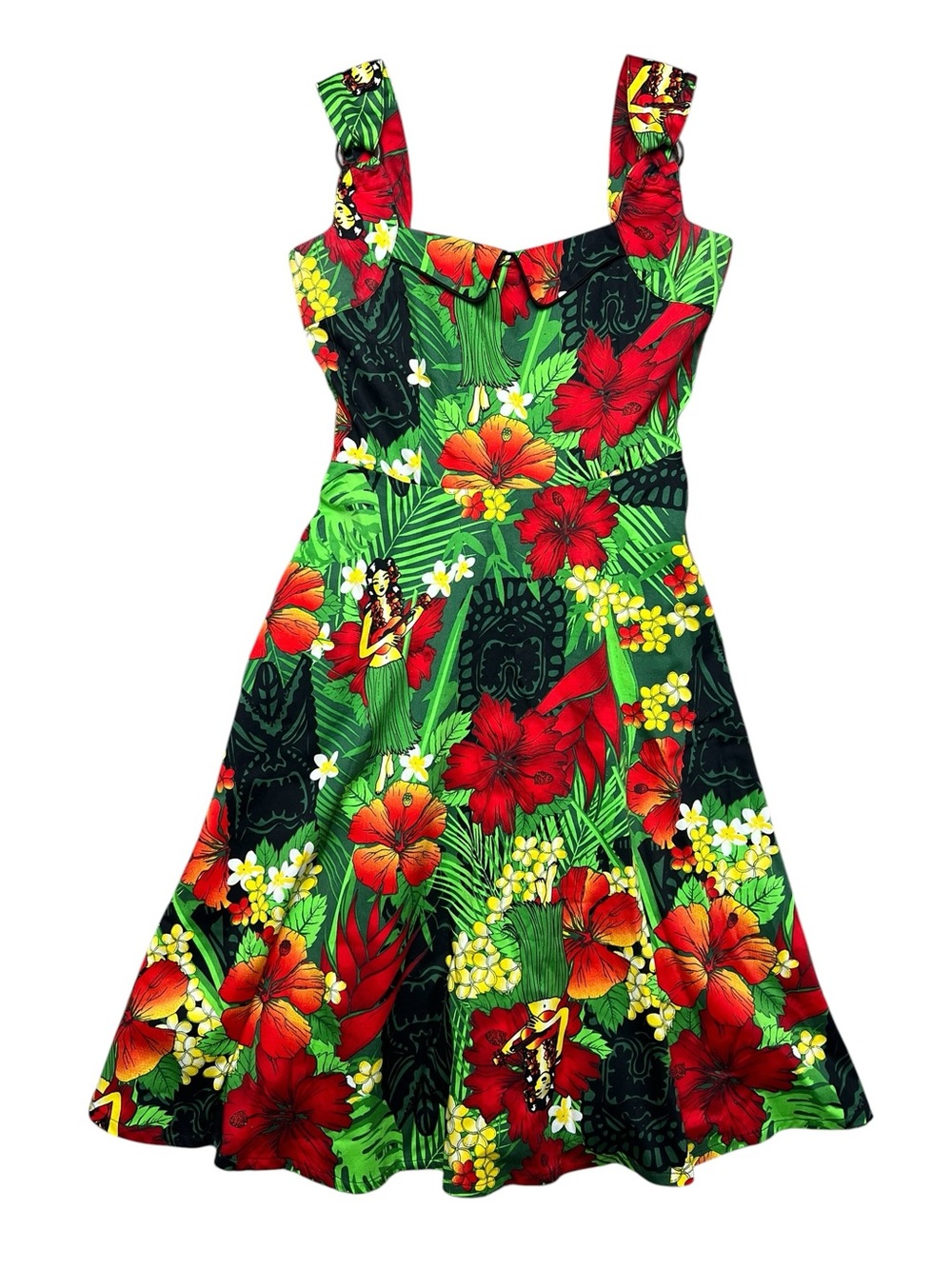 Voodoo Vixen Hula Girl Tiki Hawaiian Floral Swing Dress Women’s Size Medium